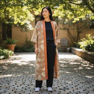 ORIGINAL HANDMADE Art to Wear Full Length Coat Jacket Boho Elegant M / L boho